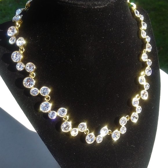 unknown Jewelry - Rhinestone and Yellow Gold Plated Necklace16" -3" extension